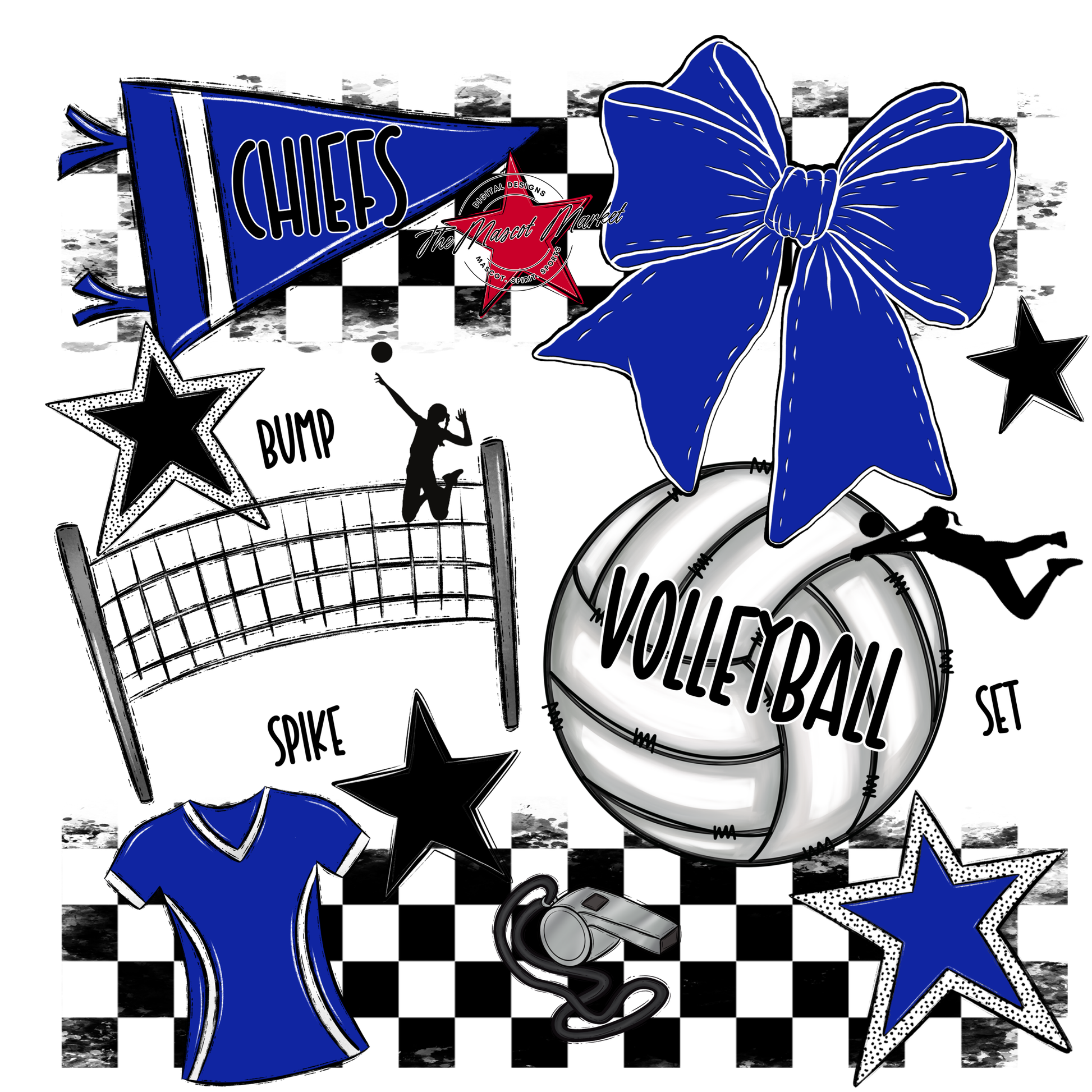 Chiefs Checkers Volleyball Spirit Design-Royal Blue