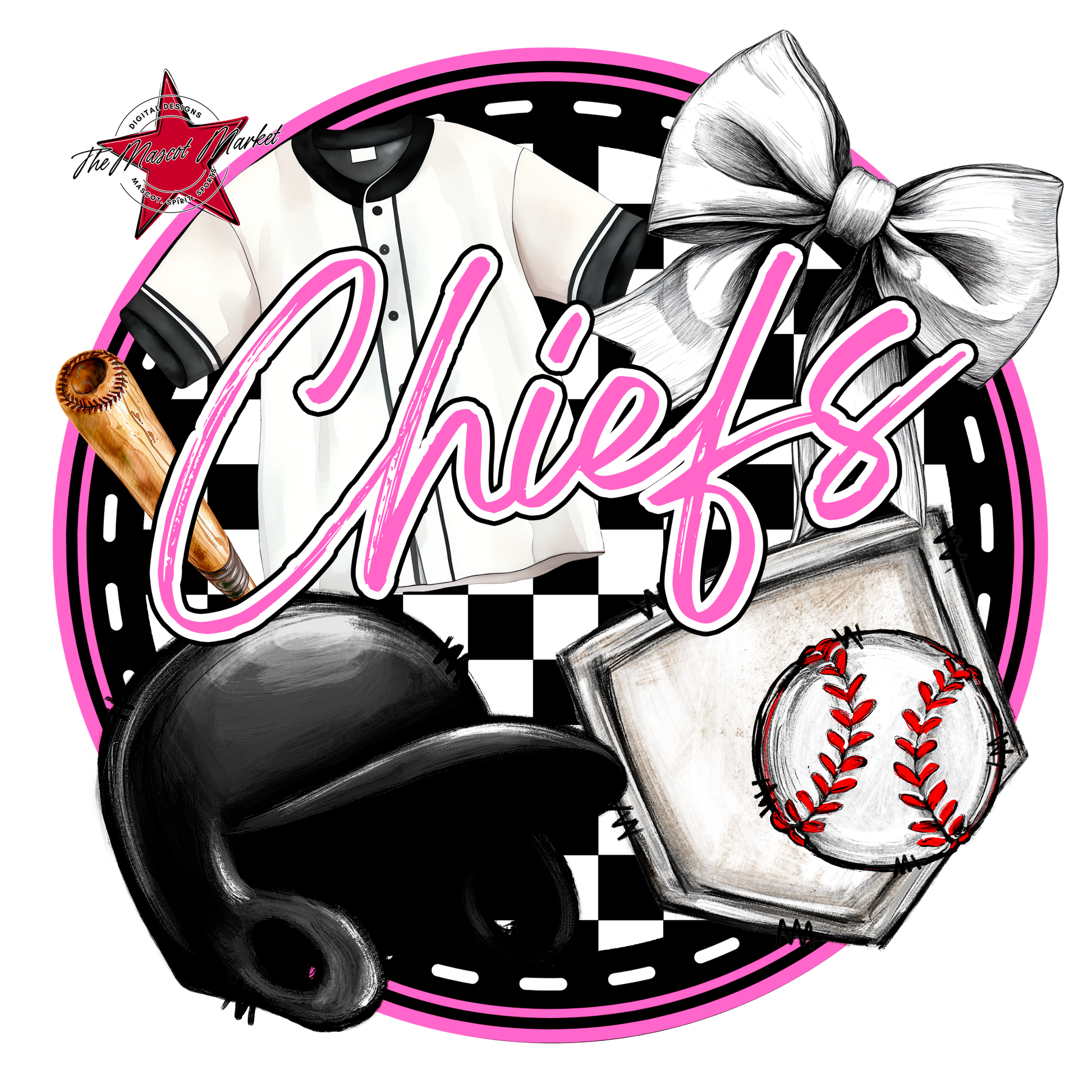 Chiefs Circle Baseball Design-Baby Pink