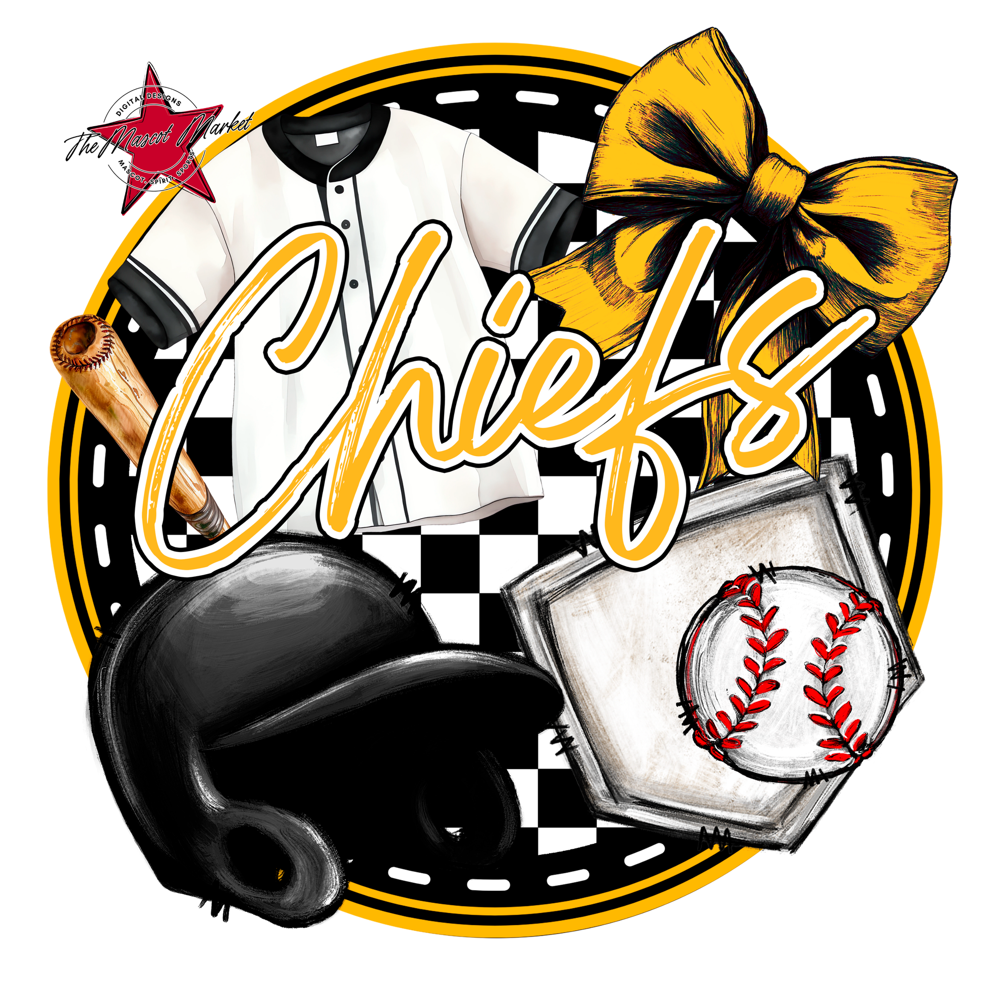 Chiefs Circle Baseball Design-Yellow