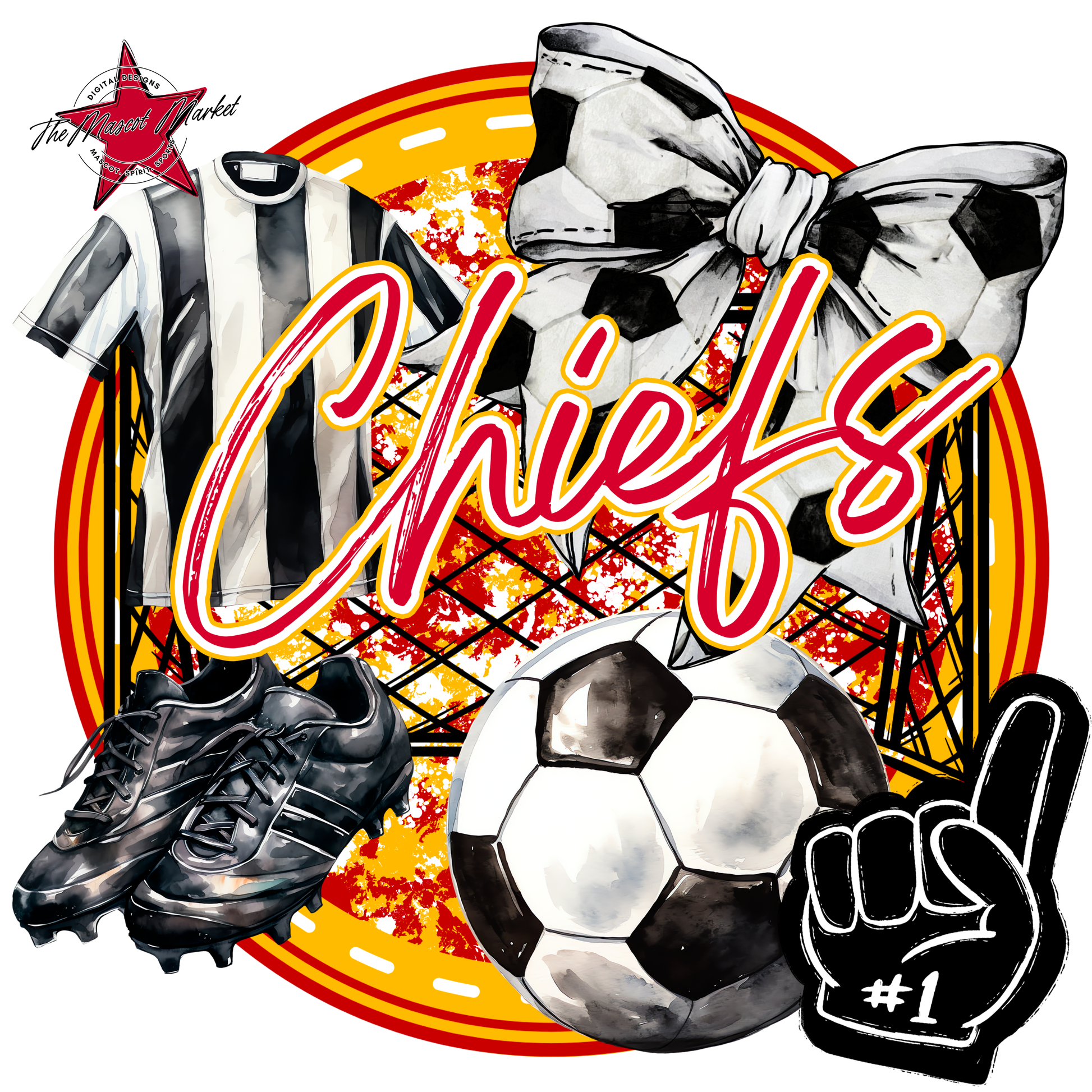 Chiefs Circle Soccer Design-Red-Yellow