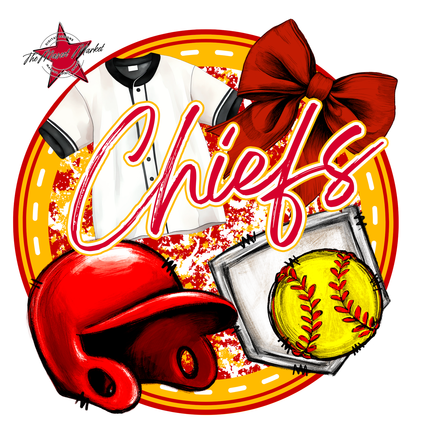 Chiefs Circle Softball Design-Red-Yellow