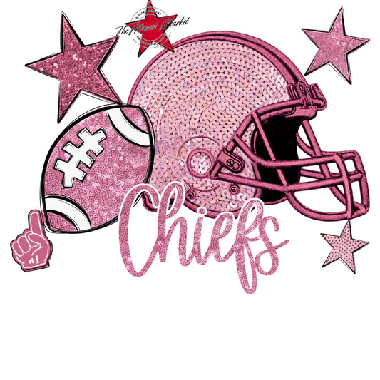 Chiefs Football Embroidered Sequins Design-Pink Out
