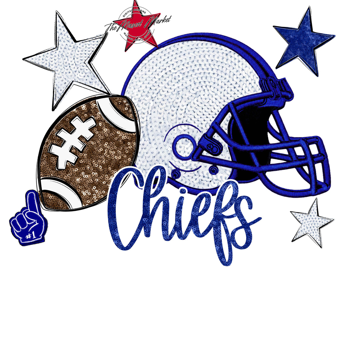 Chiefs Football Embroidered Sequins Design-Blue