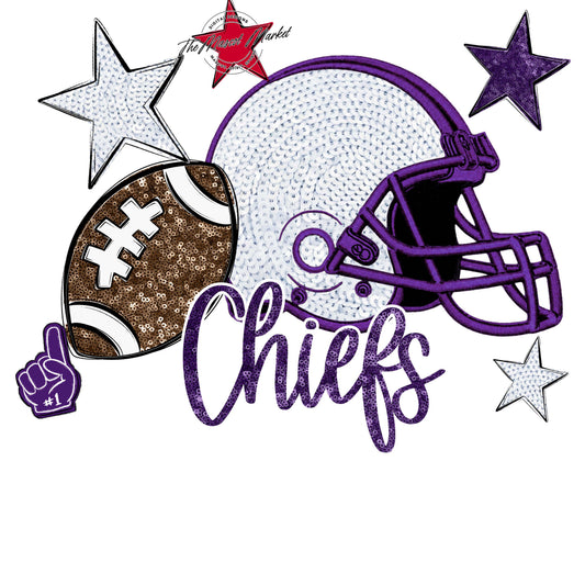 Chiefs Football Embroidered Sequins Design-Purple