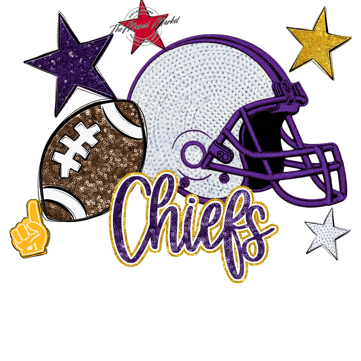 Chiefs Football Embroidered Sequins Design-Purple & Yellow