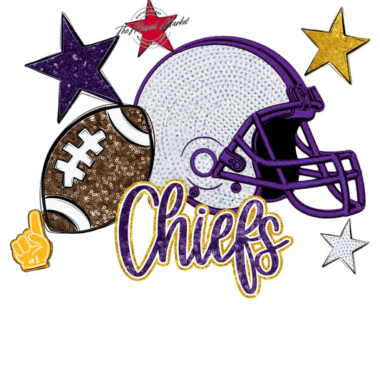 Chiefs Football Embroidered Sequins Design-Purple & Yellow