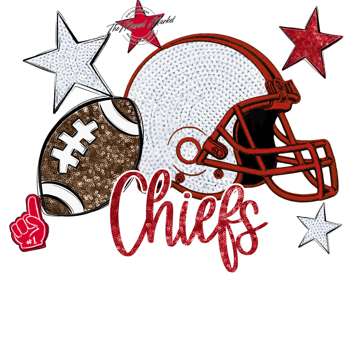 Chiefs Football Embroidered Sequins Design-Red