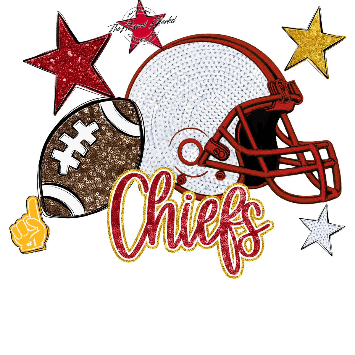 Chiefs Football Embroidered Sequins Design-Red & Yellow