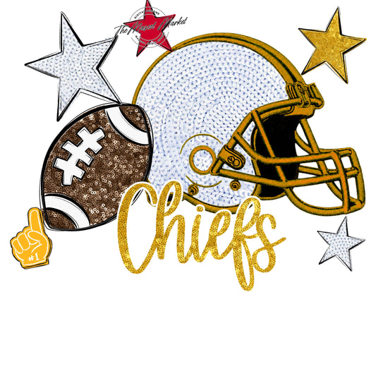 Chiefs Football Embroidered Sequins Design-Yellow