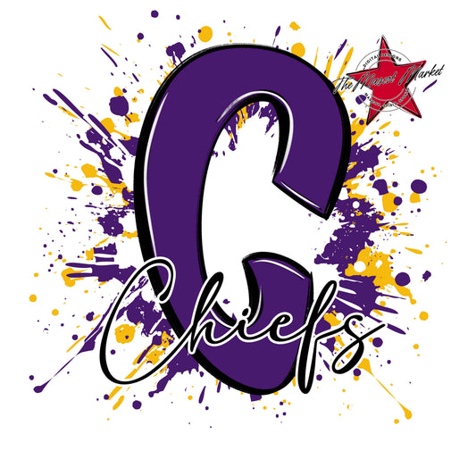 Chiefs Mascot Splatter-Purple & Yellow