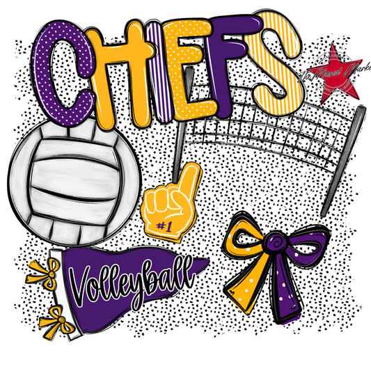Chiefs Volleyball Spirit-Purple & Yellow