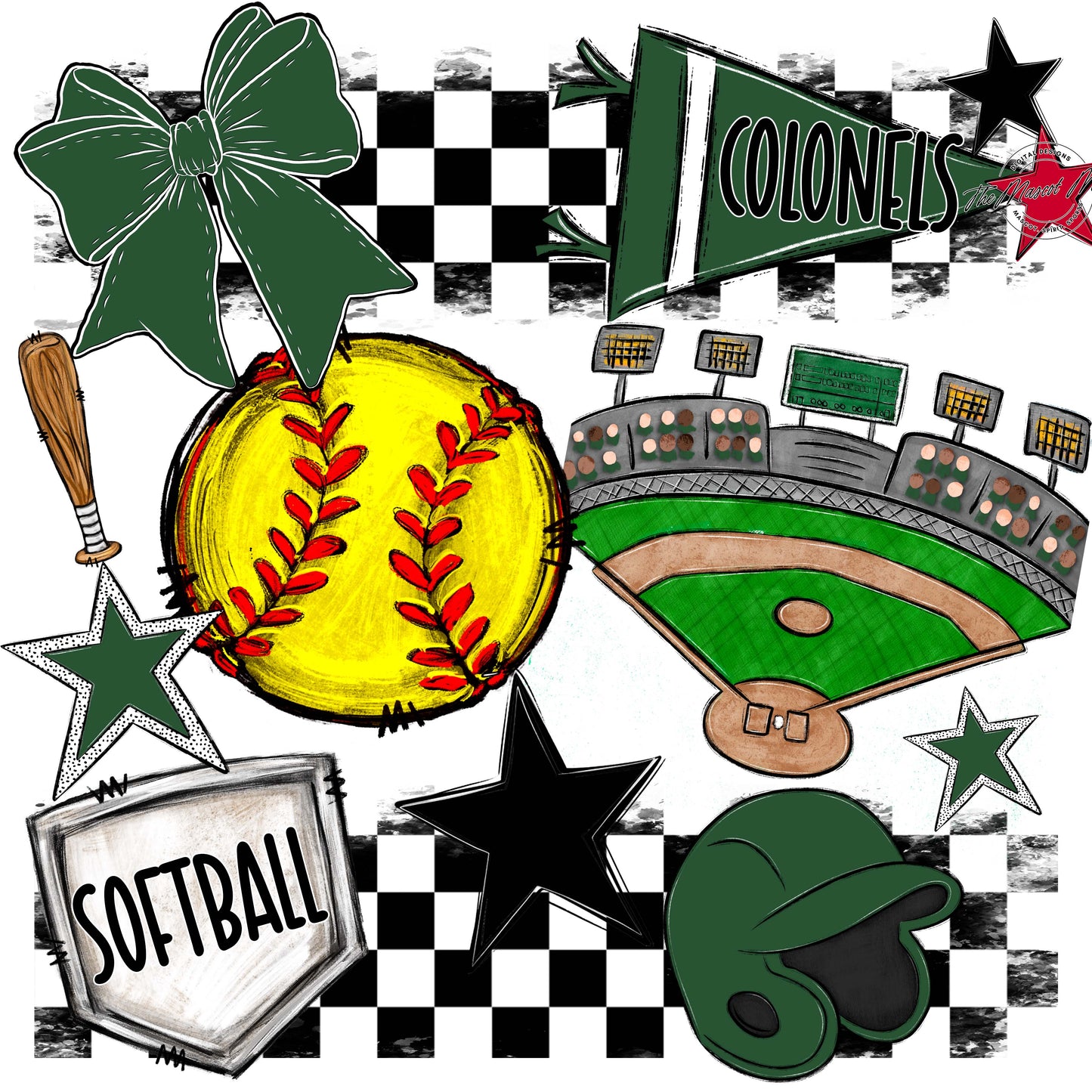 Colonels Softball Checkers Design-Green