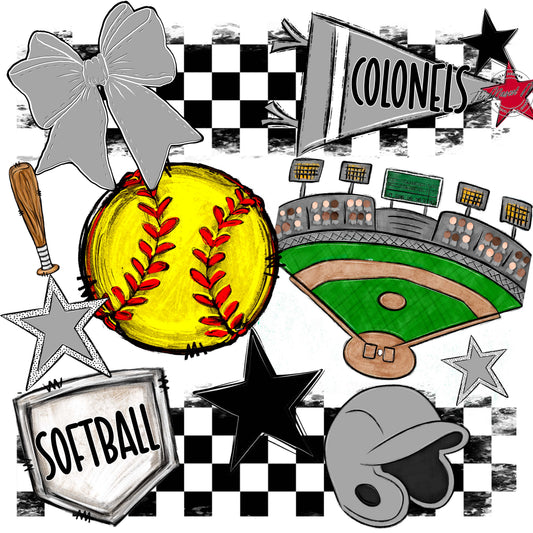 Colonels Softball Checkers Design-Grey