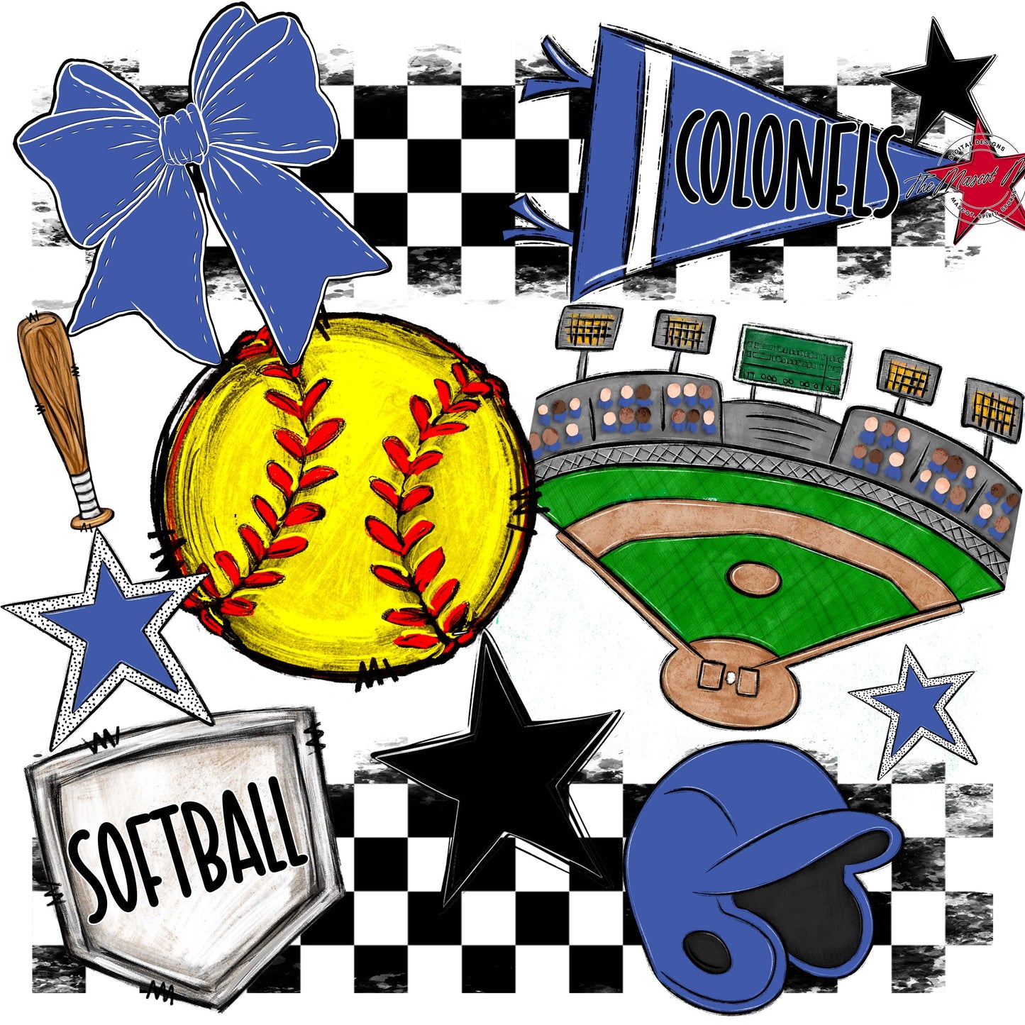 Colonels Softball Checkers Design-Off Blue