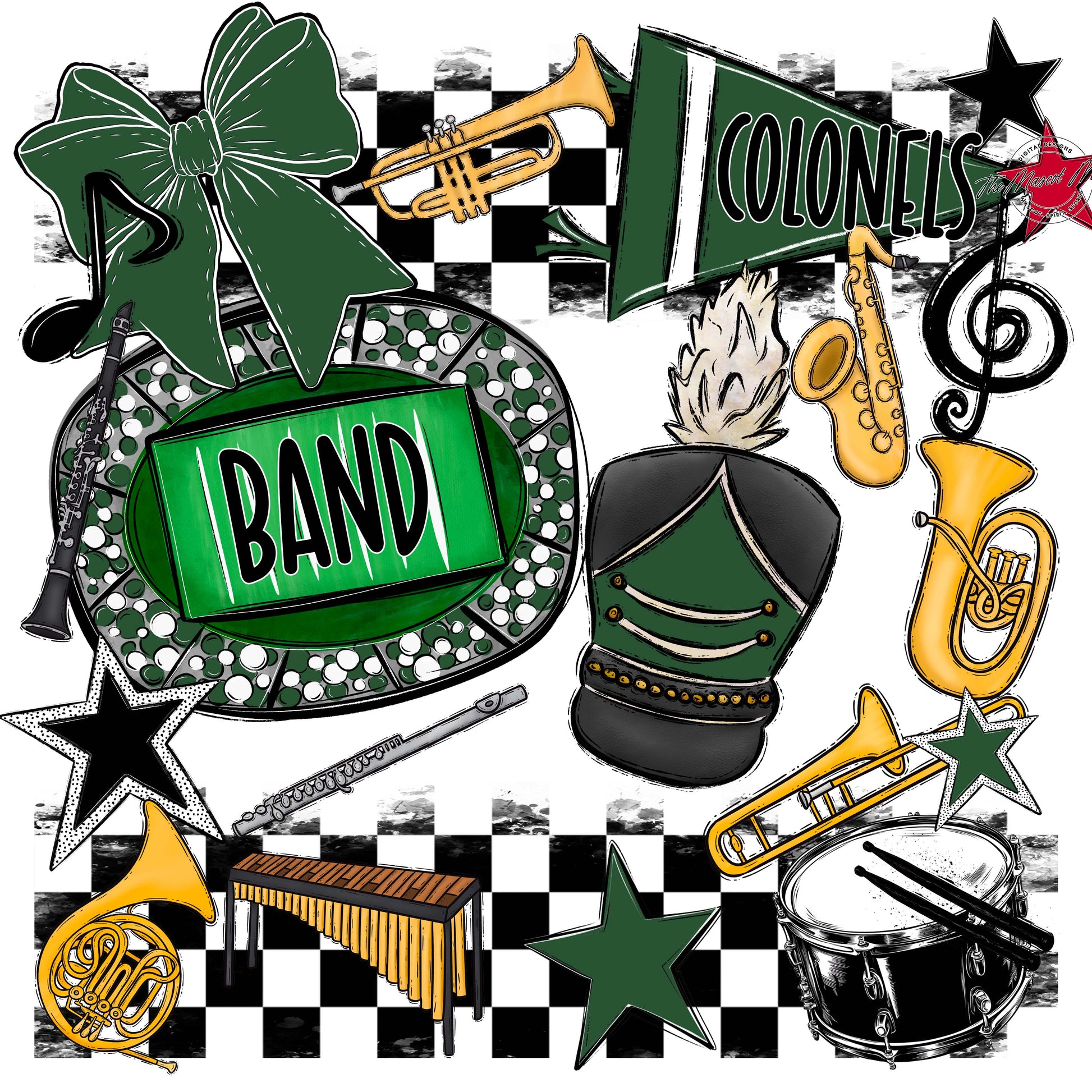 Colonels Band Checkers Design-Green