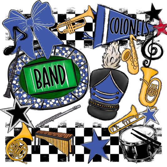 Colonels Band Checkers Design-Off Blue