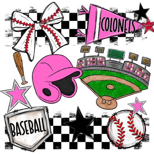 Colonels Baseball Checkers Design-Baby Pink