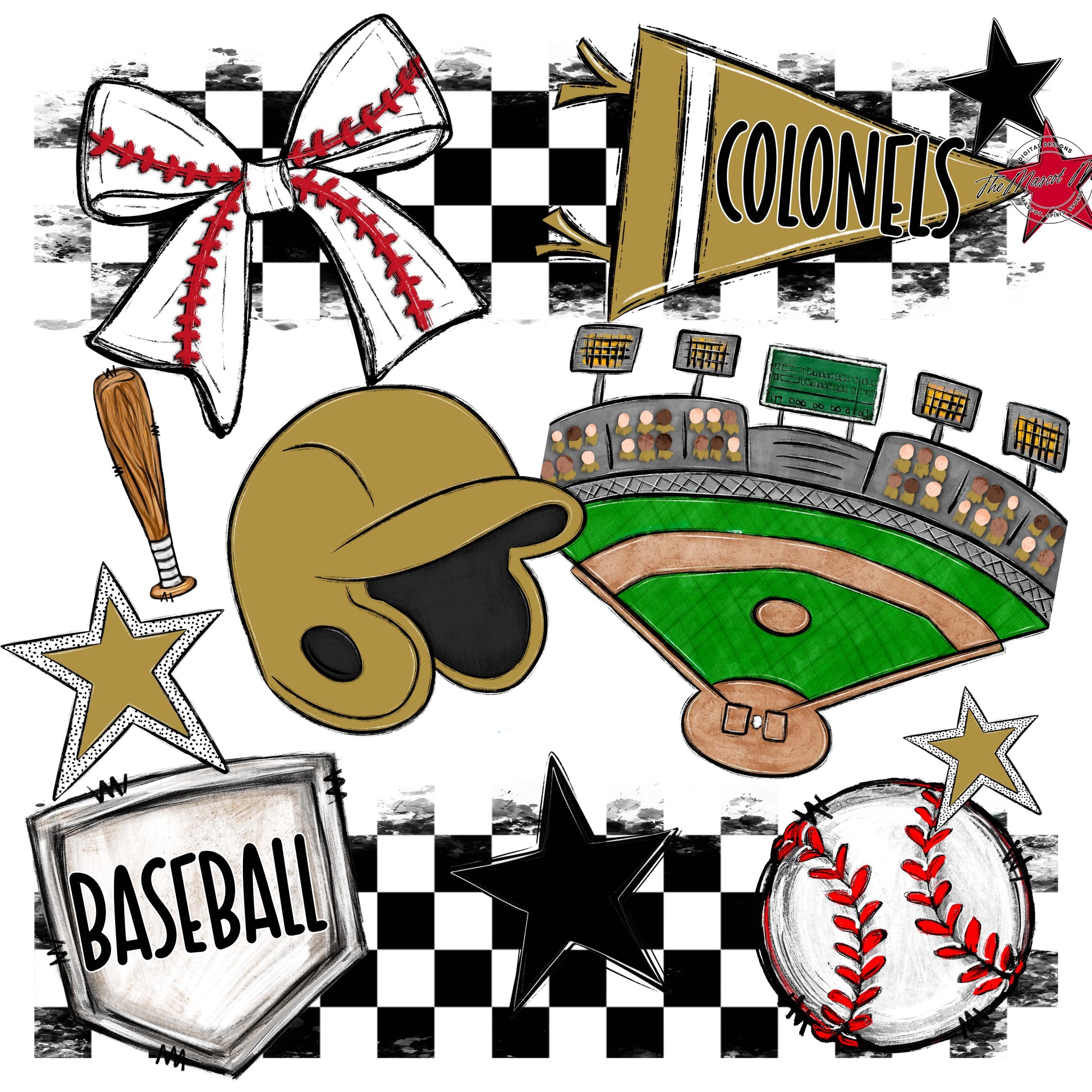 Colonels Baseball Checkers Design-Gold
