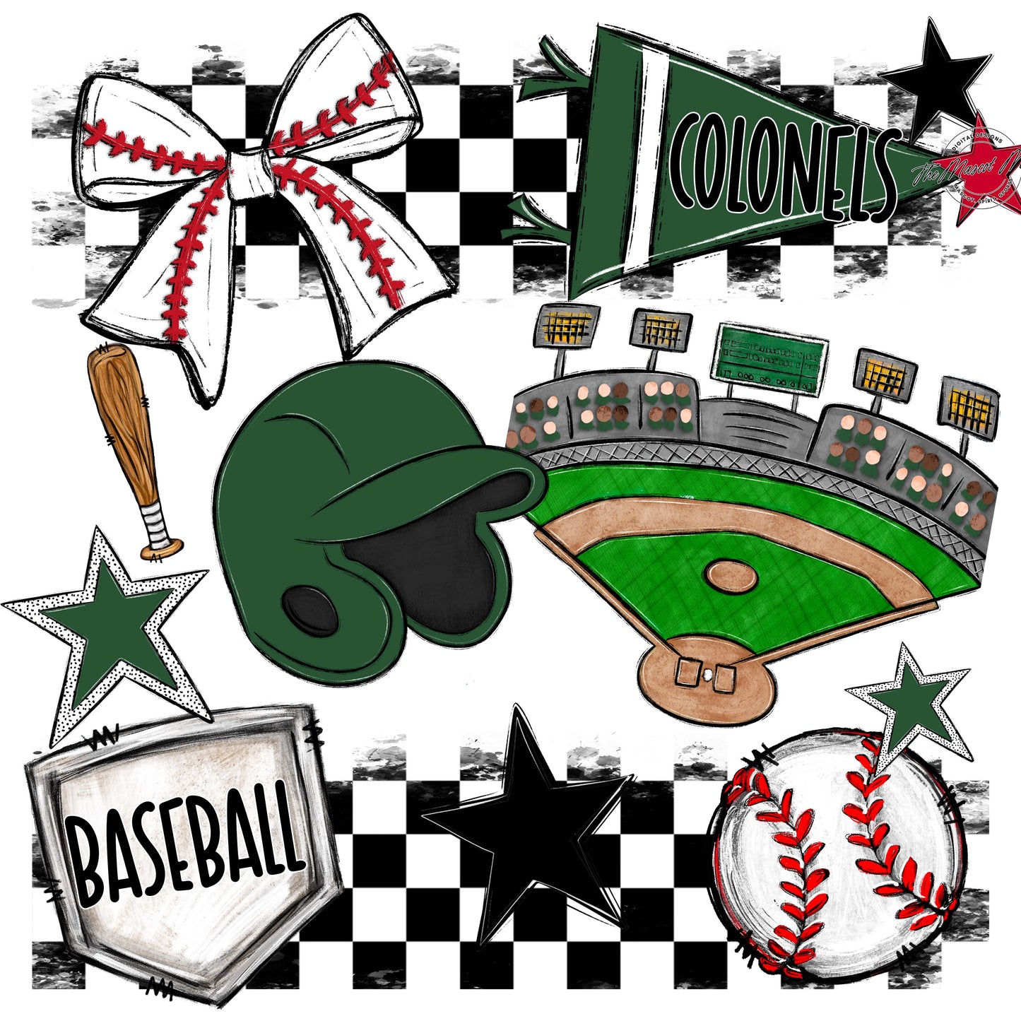 Colonels Baseball Checkers Design-Green