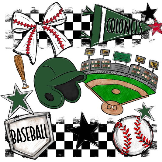 Colonels Baseball Checkers Design-Green