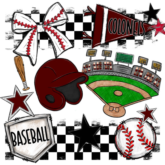 Colonels Baseball Checkers Design-Maroon