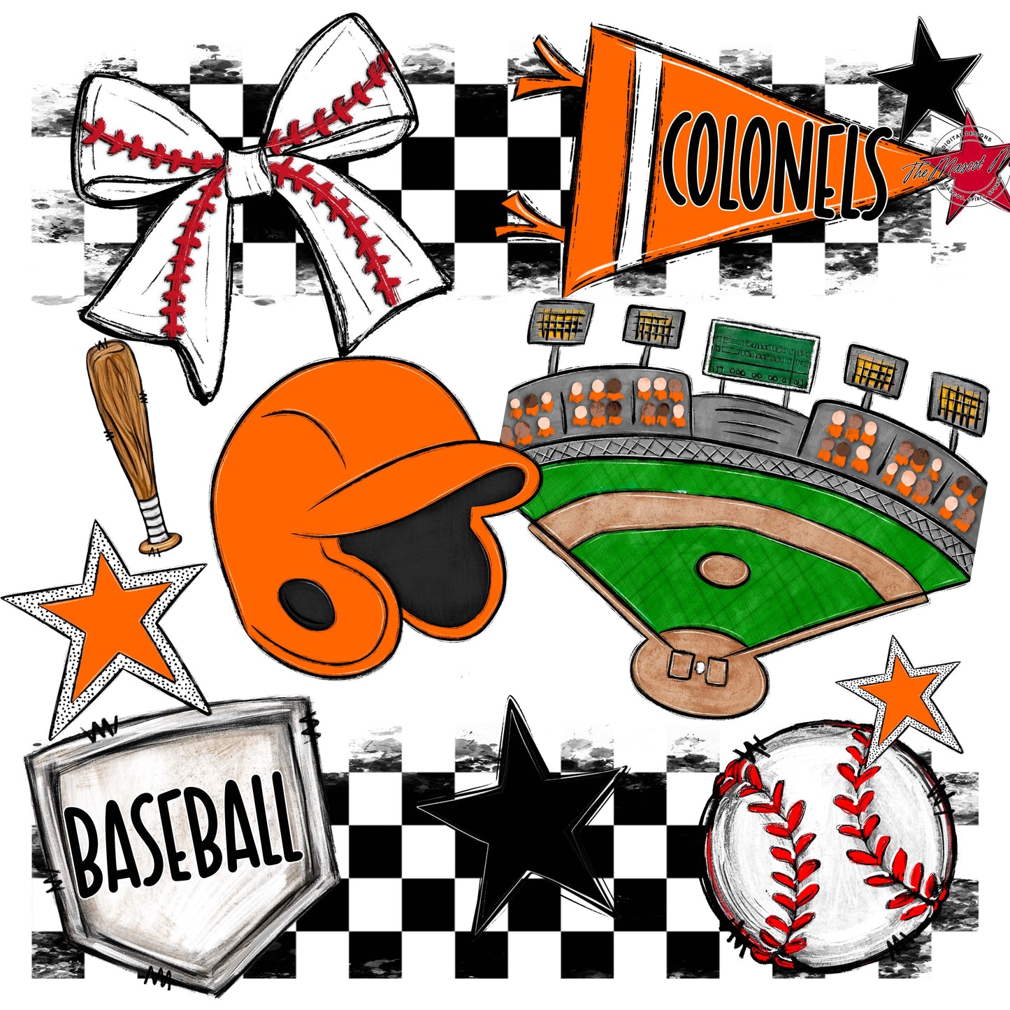 Colonels Baseball Checkers Design-Orange