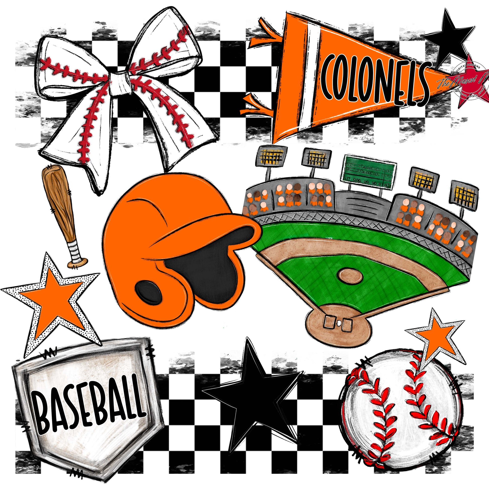 Colonels Baseball Checkers Design-Orange
