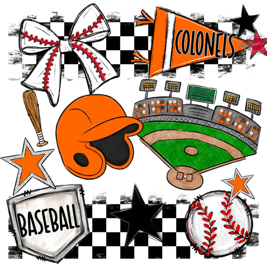 Colonels Baseball Checkers Design-Orange