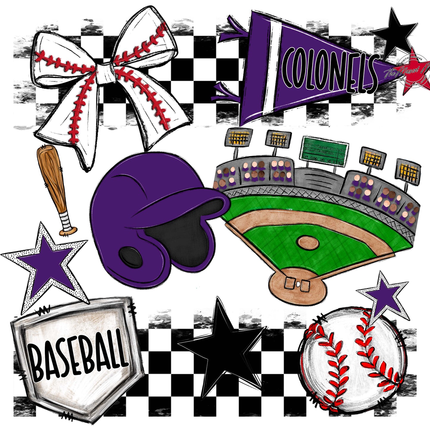Colonels Baseball Checkers Design-Purple