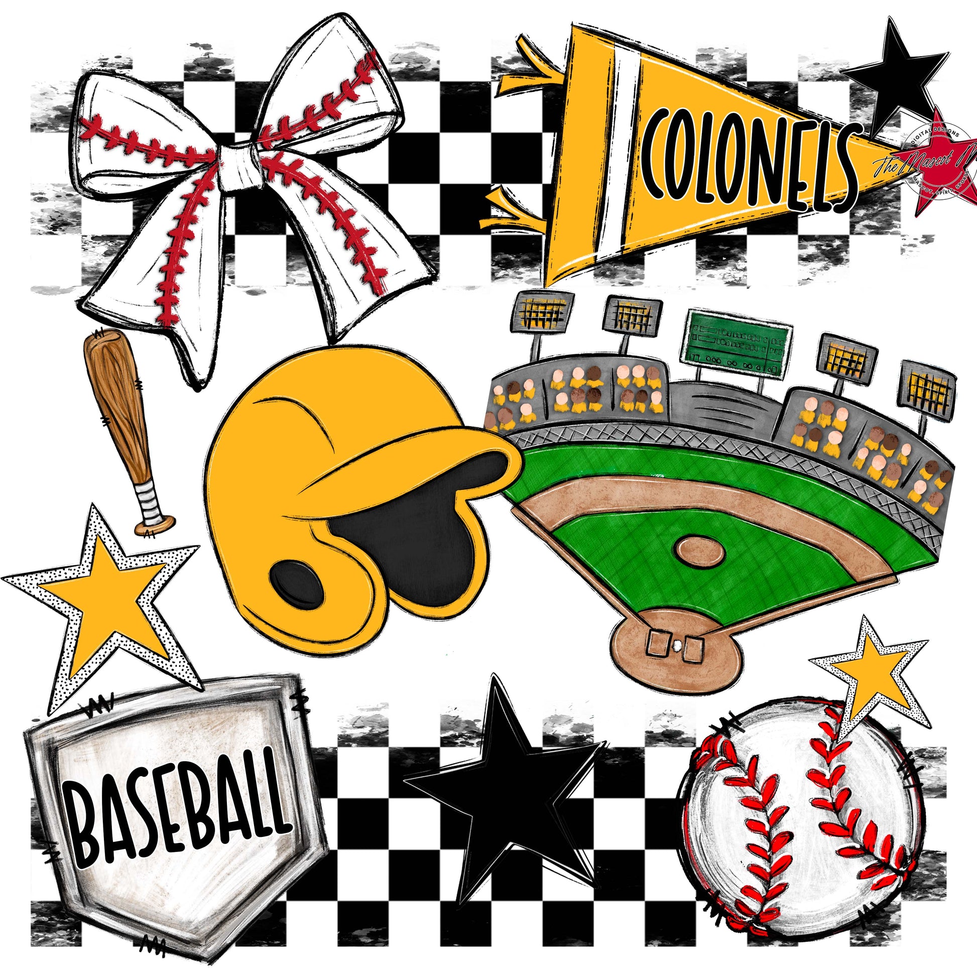 Colonels Baseball Checkers Design-Yellow
