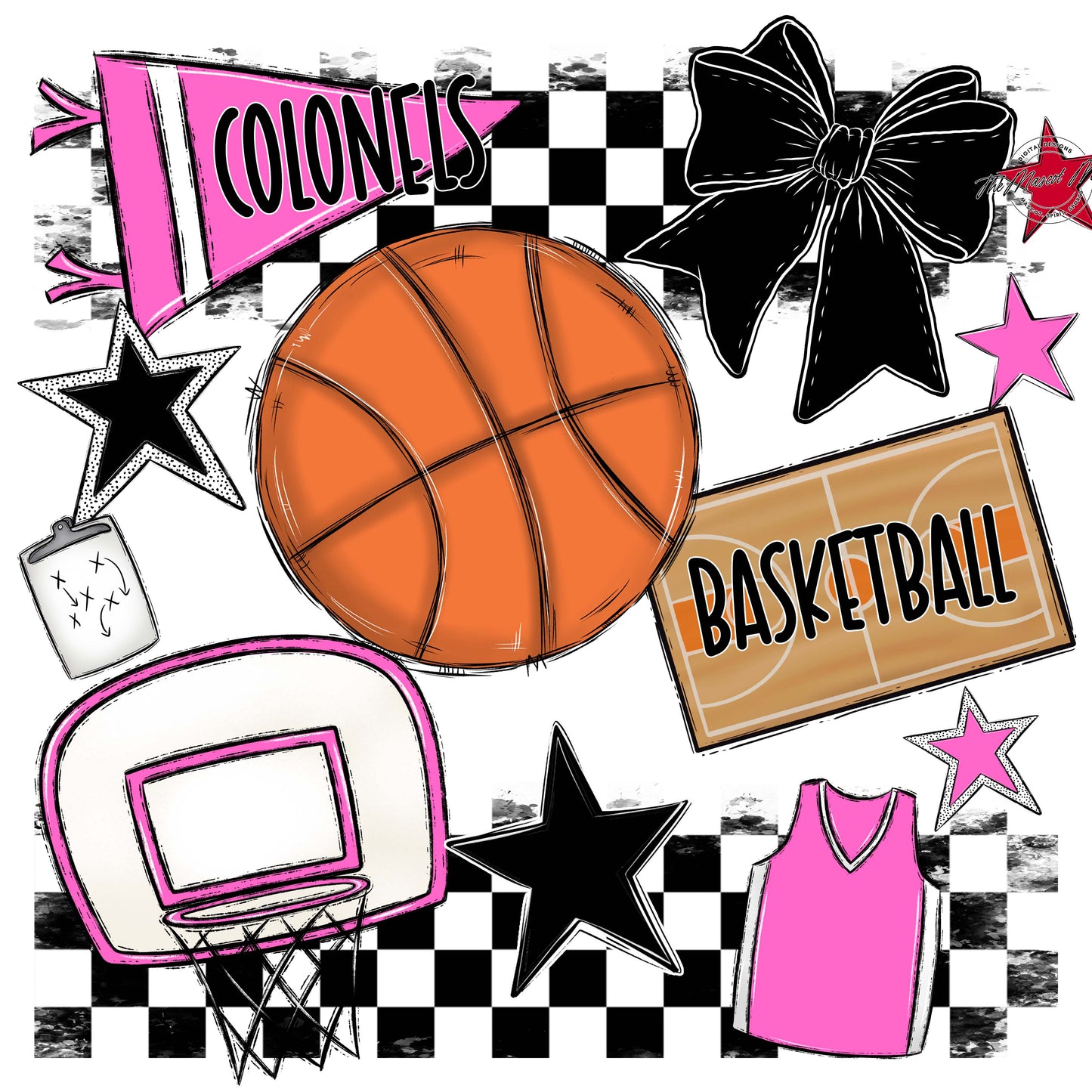 Colonels Basketball Checkers Design-Baby Pink