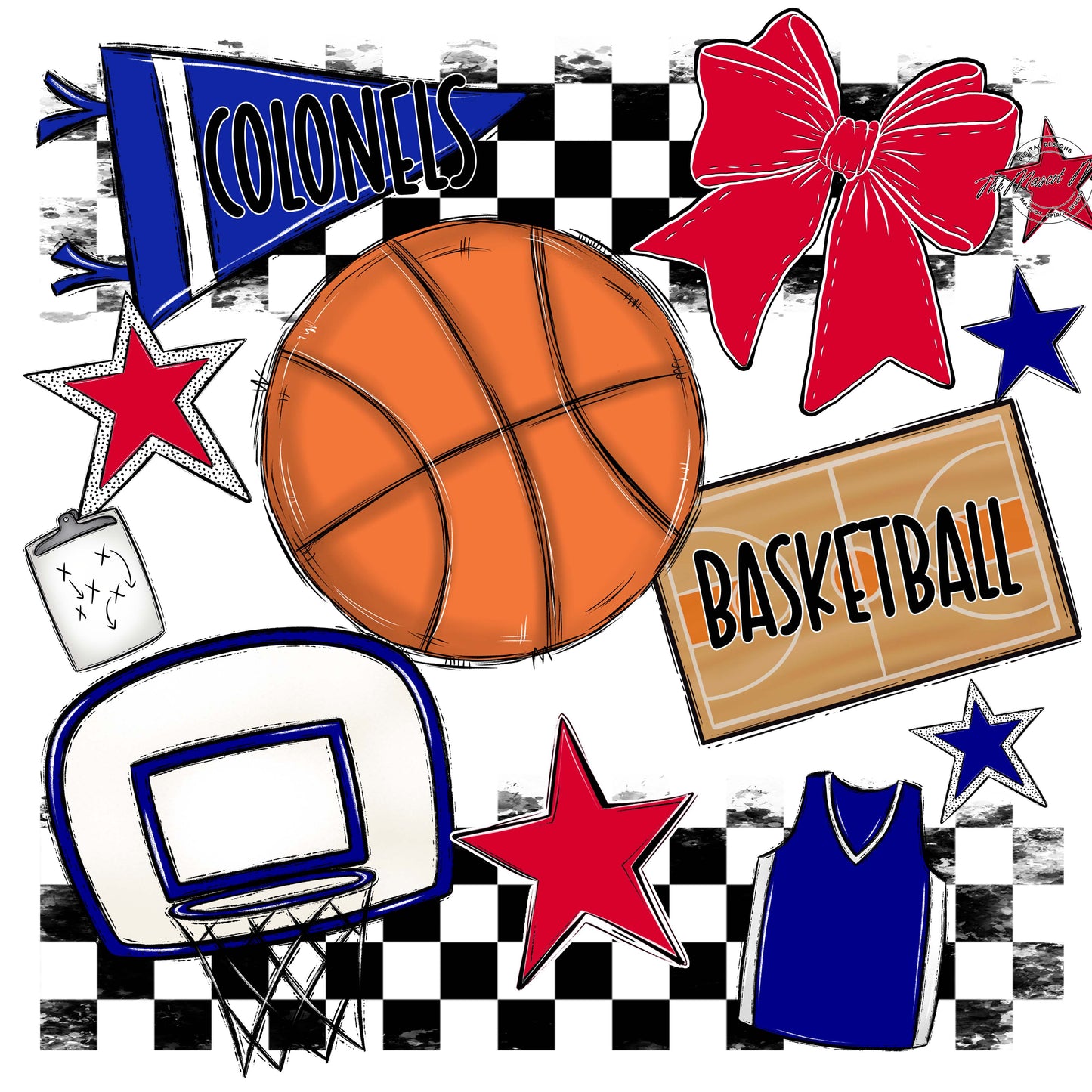 Colonels Basketball Checkers Design-Blue & Red