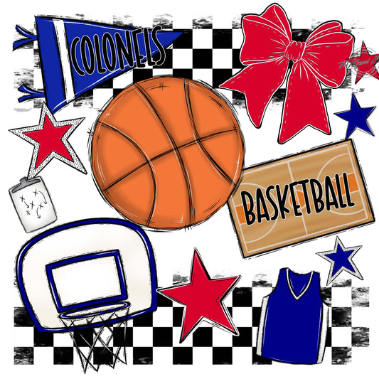 Colonels Basketball Checkers Design-Blue & Red