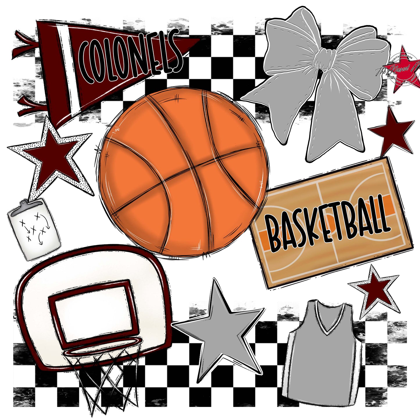 Colonels Basketball Checkers Design-Maroon & Grey