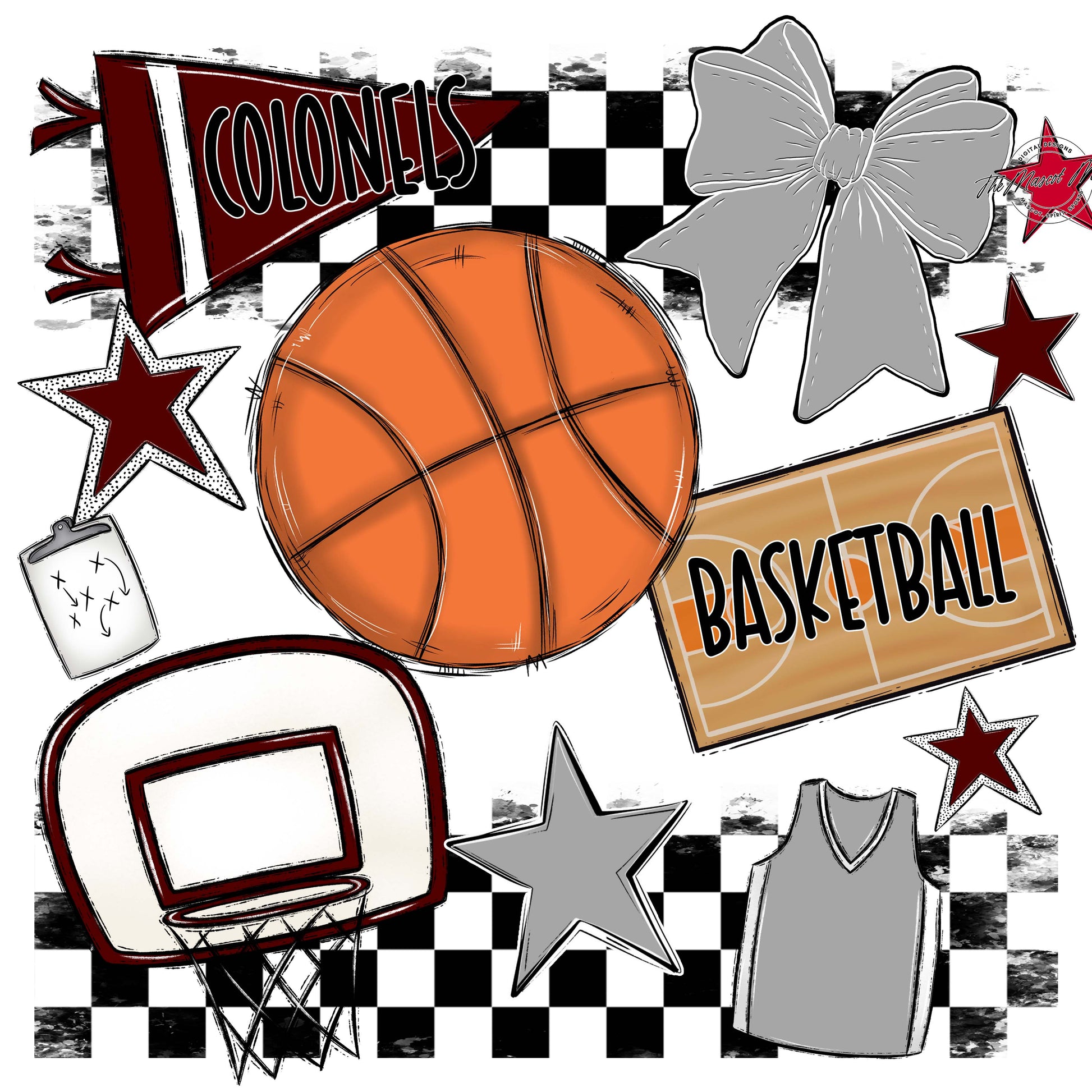 Colonels Basketball Checkers Design-Maroon & Grey