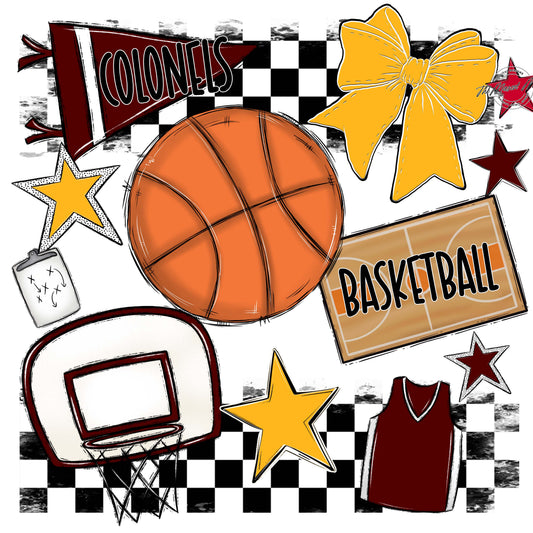 Colonels Basketball Checkers Design-Maroon & Yellow