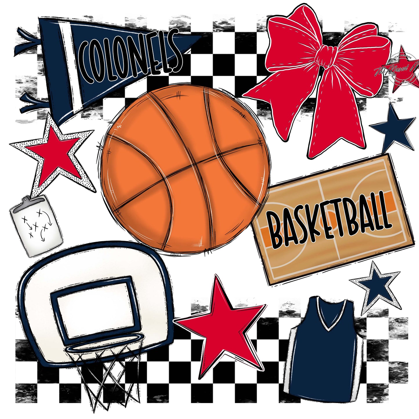 Colonels Basketball Checkers Design-Navy & Red