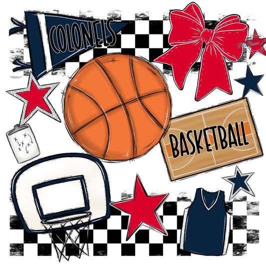 Colonels Basketball Checkers Design-Navy & Red