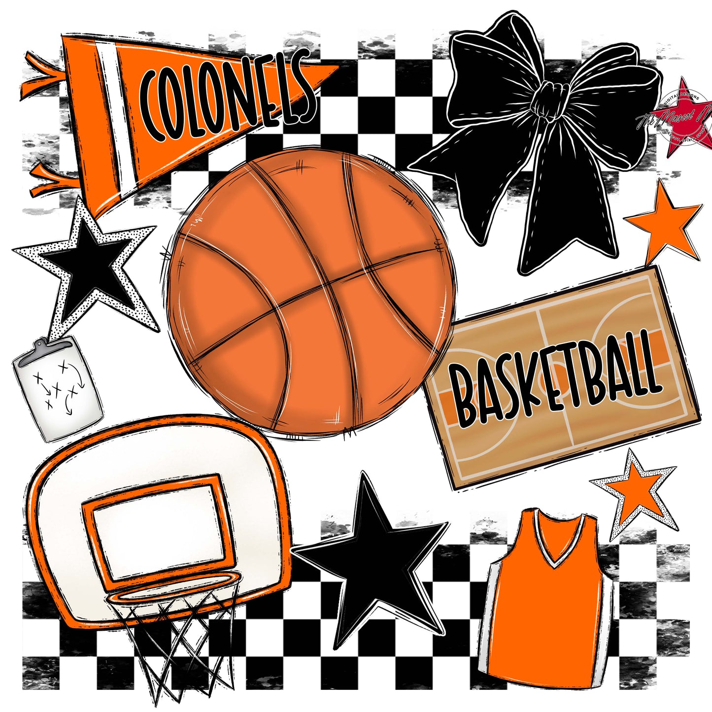 Colonels Basketball Checkers Design-Orange