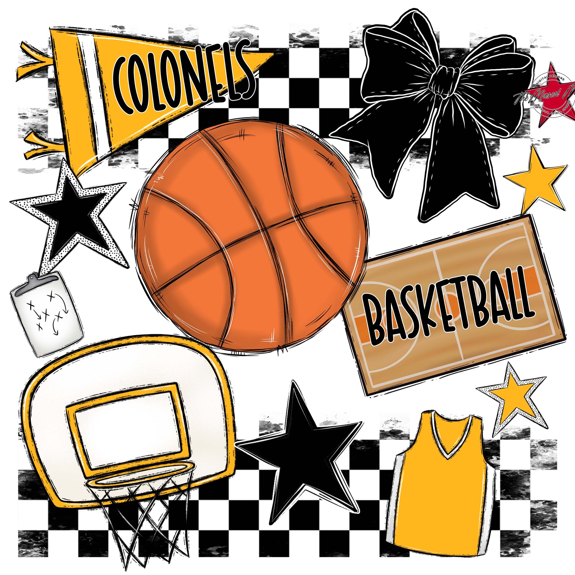 Colonels Basketball Checkers Design-Yellow