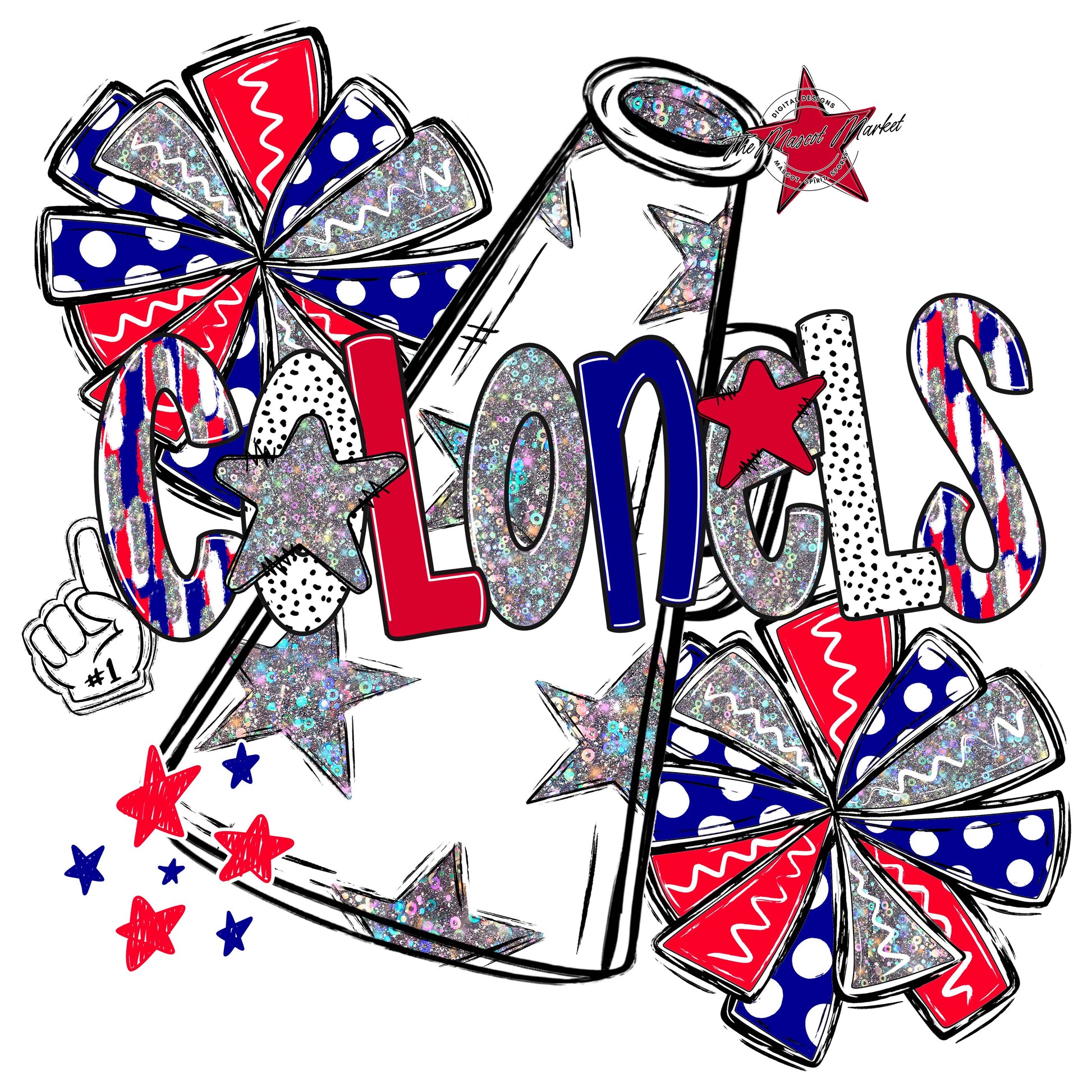 Colonels Cheer Megaphone Scrape-Blue & Red
