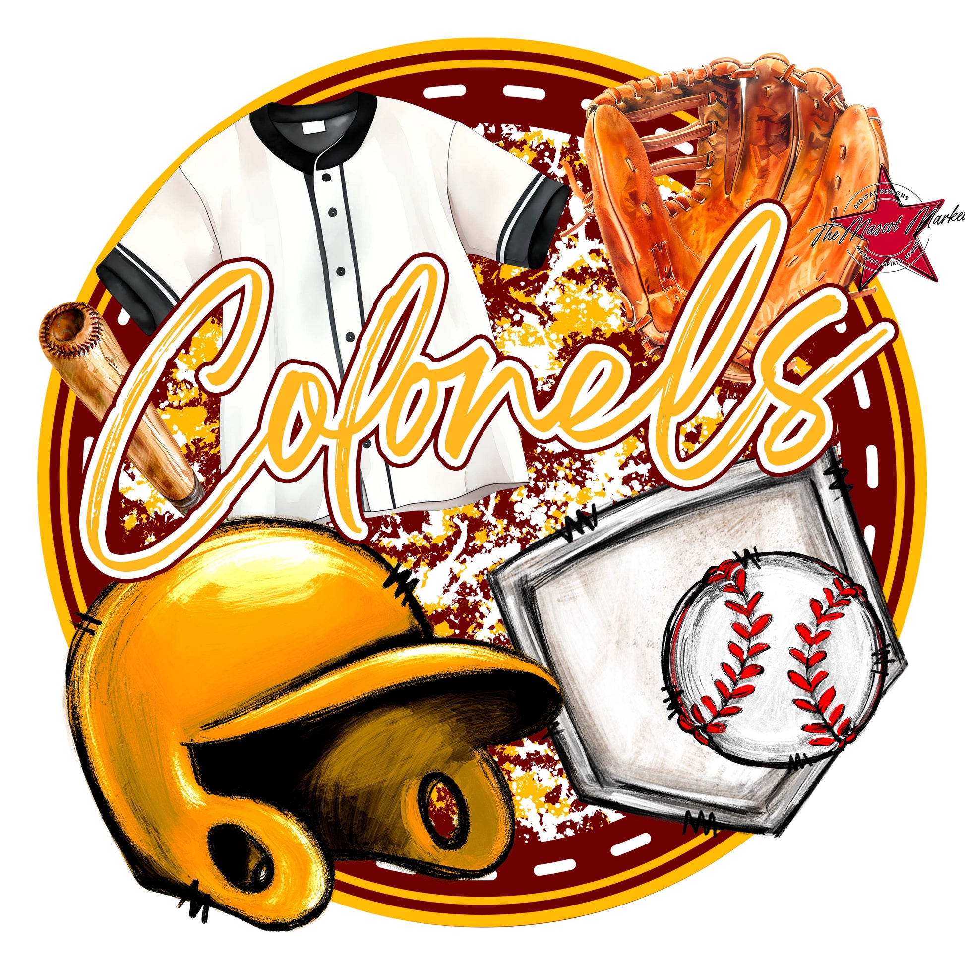 Colonels Circle Baseball Frame-Maroon & Yellow
