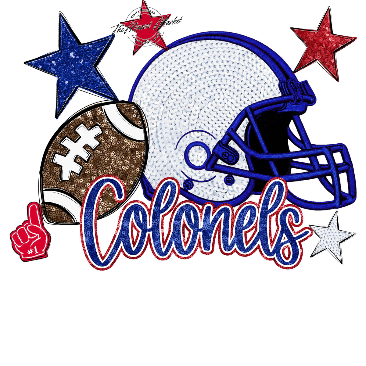 Colonels Football Embroidered Sequins Design-Blue & Red