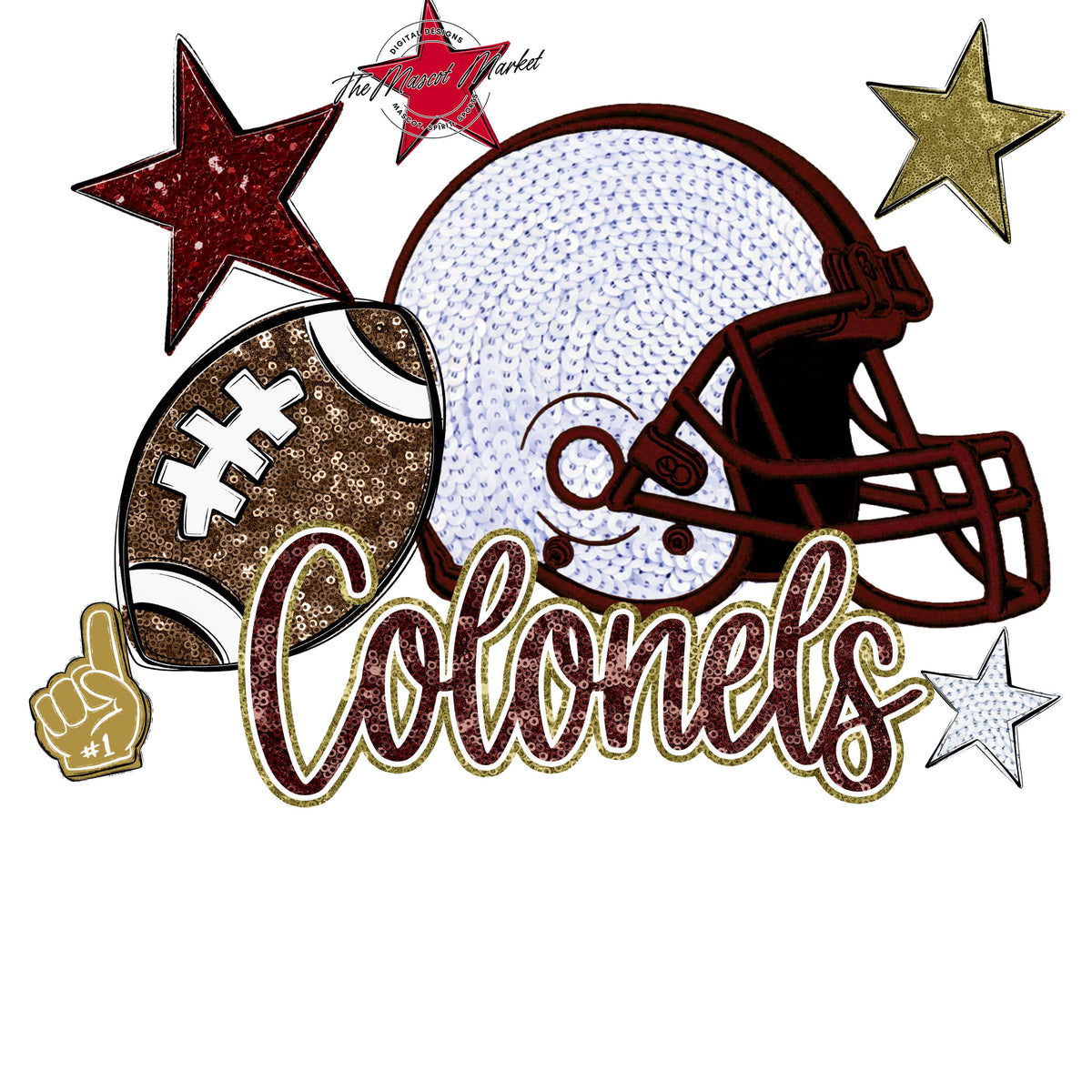 Colonels Football Embroidered Sequins Design-Maroon & Gold