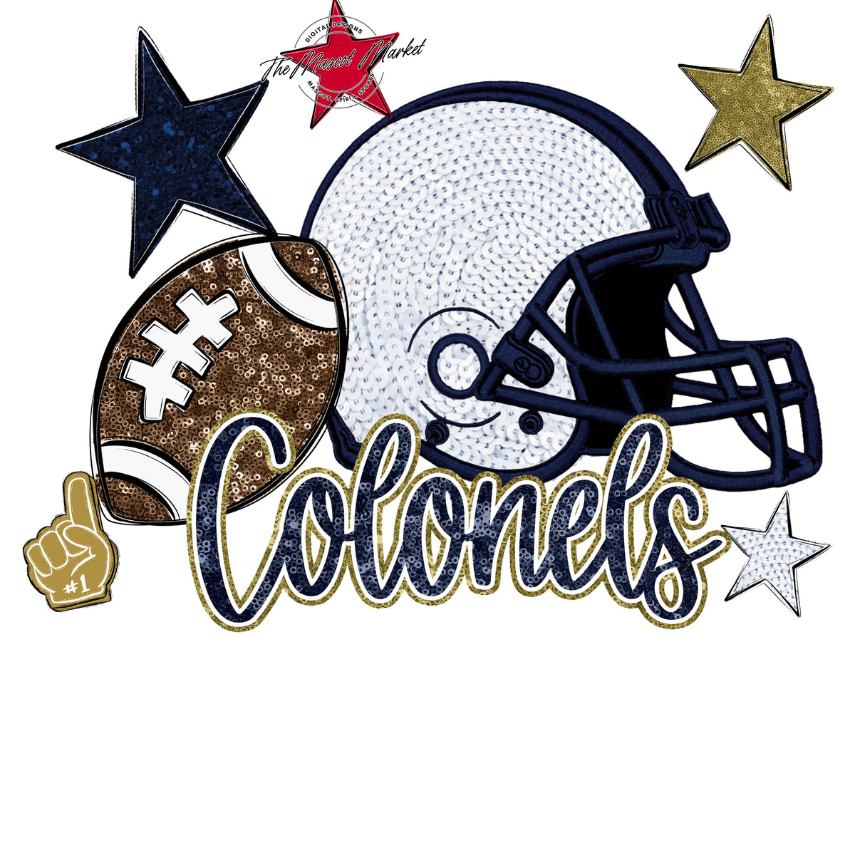 Colonels Football Embroidered Sequins Design-Navy & Gold