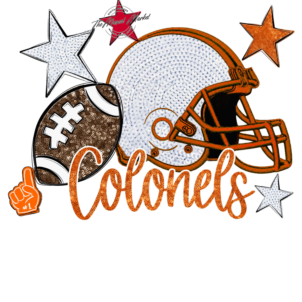 Colonels Football Embroidered Sequins Design-Orange