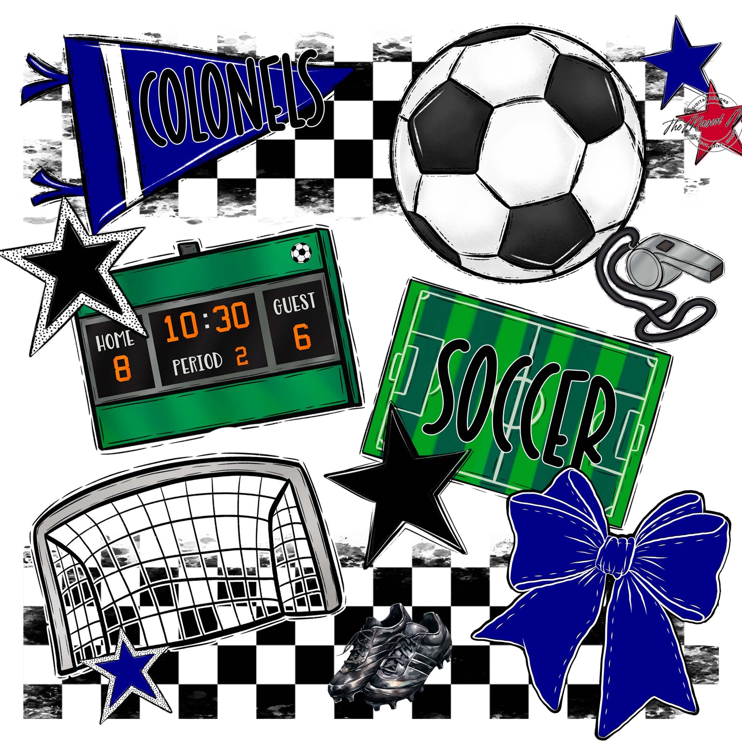 Colonels Soccer Checkers Design-Blue