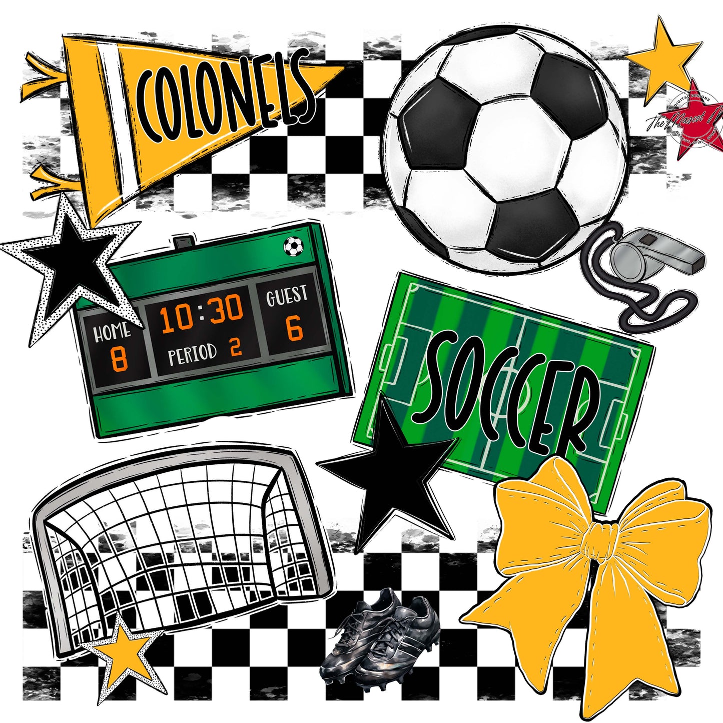 Colonels Soccer Checkers Design-Yellow