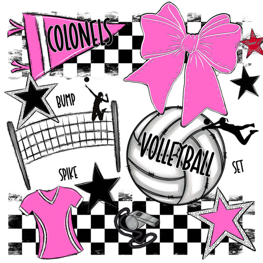 Colonels Volleyball Checkers Design-Baby Pink