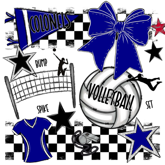 Colonels Volleyball Checkers Design-Blue